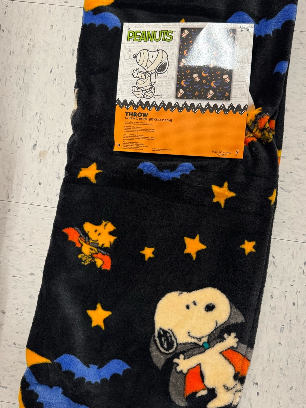 Peanuts Snoopy & Woodstock Halloween Fleece Throw - Black, Orange & Blue